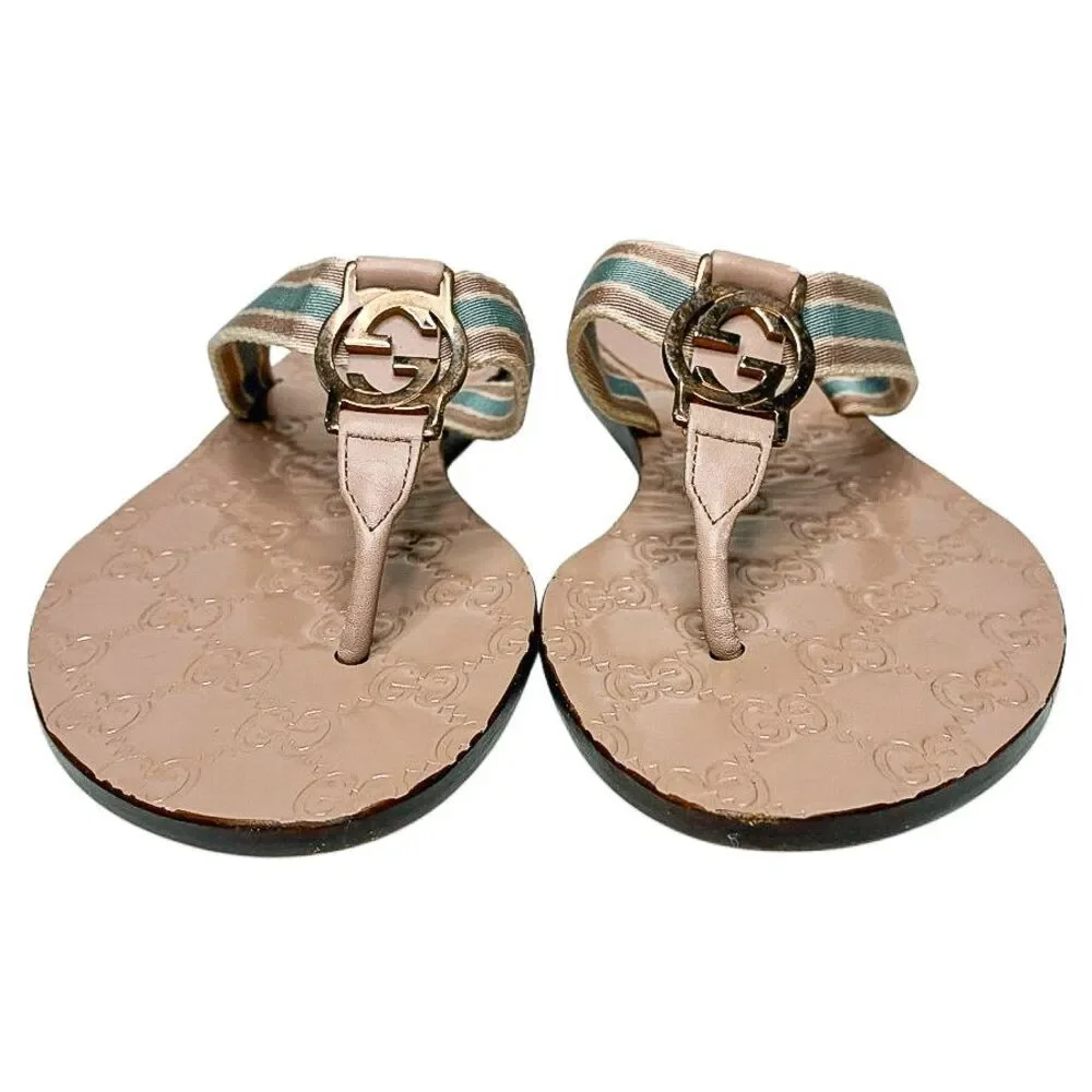 Gucci GG Web Stripe Thong Sandals EU 35.5 US 5.5 Mauve Flip Flop Slide Flat Heel - Picture 3 of 10